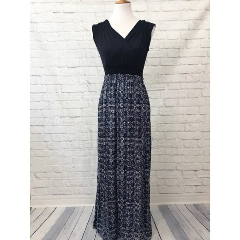 Daisy Fuentes Navy Suplice Maxi Dress Size S